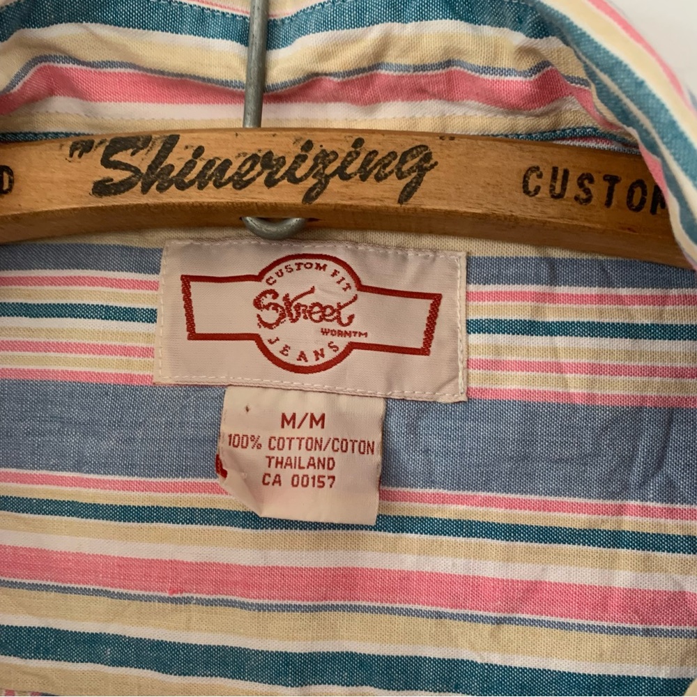 Vintage Sleeveless Unisex Vest Candy Pastel Pint Stripe Sleeveless Button Up XL - Picture 2 of 3